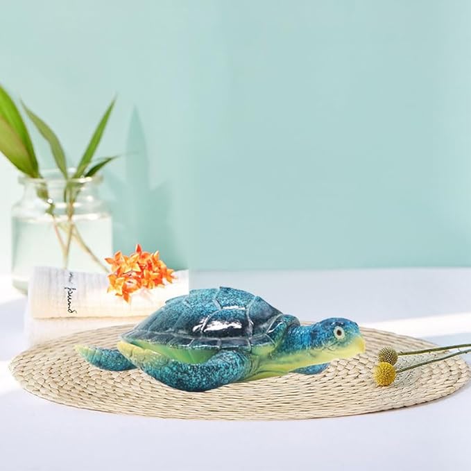 6-Inch Resin Sea Turtle Figurine - Handcrafted Marine Life Sculpture, Blue Baby Turtle Decor for Feng Shui Luck, Anxiety Relief & Home Table Centerpiece