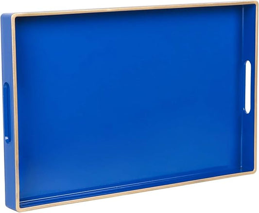 Zosenley Rectangular Plastic Tray with Handles, Modern Vanity and Serving Tray for Bathroom, Kitchen, Ottoman and Coffee Table, 15.6" x 10.2" (Navy Blue)