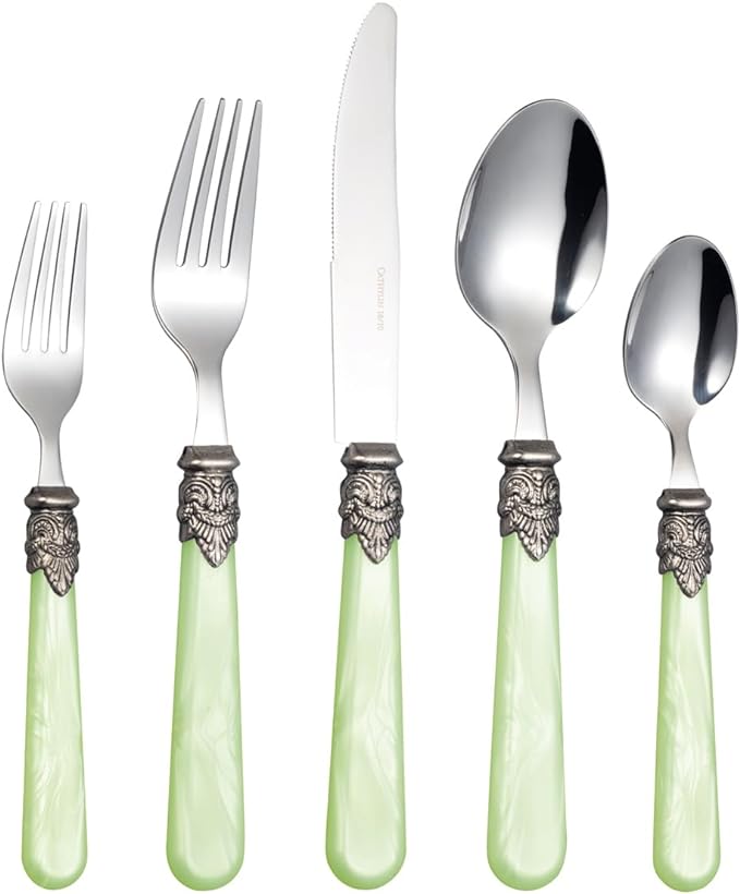 REVERIE Collection 20-piece 18/10 Stainless Steel Vintage Flatware set,Sliverware set Service for 4,Dishwasher safe(20, Green)