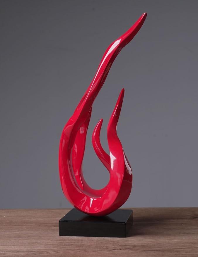 Abstract Sculpture Decor Modern Arts Flame Figurine Table Centerpiece Statue Polyresin Red 16.5 inch