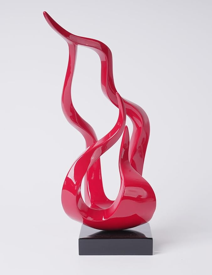 Abstract Sculpture Decor Modern Arts Flame Figurine Table Centerpiece Statue Polyresin Red 16.5 inch