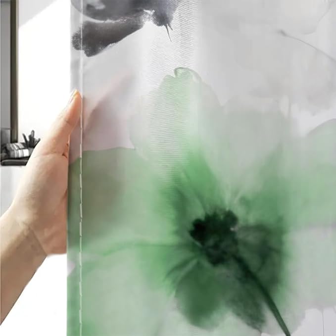 Boho Floral Shower Curtain, Cream Tan Beige Green Grey White Flower Farmhouse Fabric Shower Curtains Set for Bathroom Decorative with Hooks 72 X 72 inch Spring Bath Decor