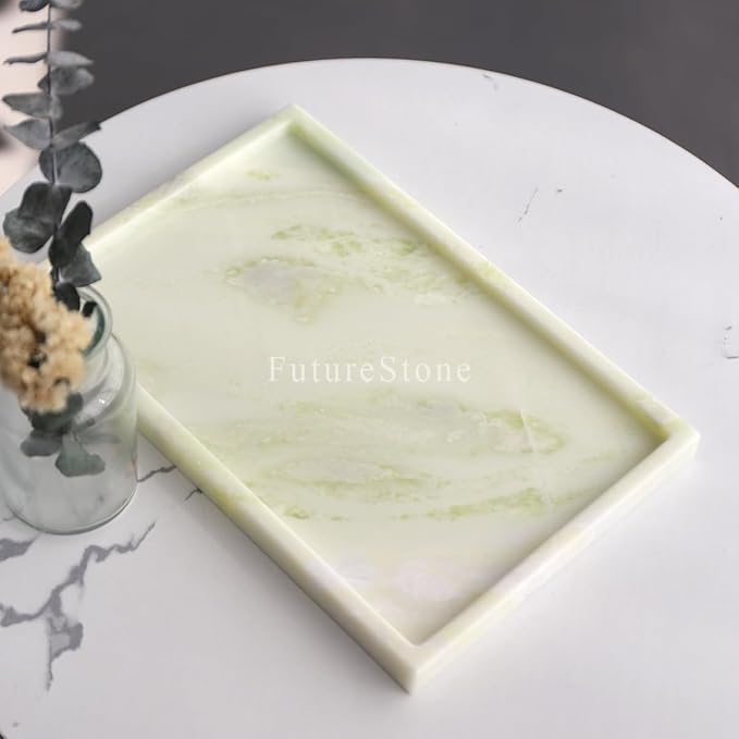Real Luxurious Natural Marble Vanity Tray Genuine Marble Storage Tray for Home Decor Stone Tray for Bathroom/Kitchen/Vanity/Dresser,Plate Holder for Tissues, Candles, Towel