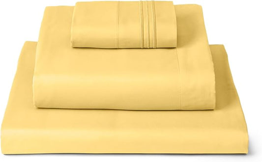 Mellanni Twin Sheets Set - 3 PC Iconic Collection Bedding - Hotel Luxury, Extra Soft, Cooling Bed Sheets - Wrinkle, Fade, Stain Resistant (Twin, Yellow)