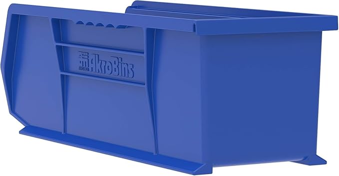 Akro-Mils 30234 AkroBins Plastic Storage Bins, Space-Saving Stackable Bins for Garage, Pantry, Craft Organization, 15" x 5" x 5", Blue, 12-Pack