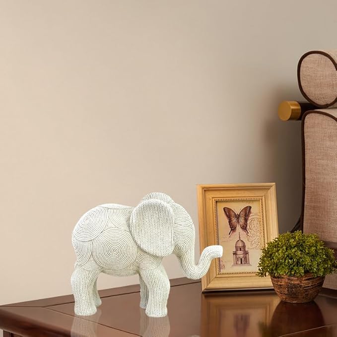 7-inch Resin Elephant Statue - Small Lucky Elephant Decor for Table & Living Room, Pair of Elephant Sculptures Home Decoration