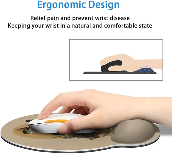 Mouse Pad with Wrist Support, Ergonomic Mouse Pad with Memory Foam Wrist Rest Cushion, Non-Slip Rubber Base Gaming Mice Pad for Home Office Computer Laptop,Frog