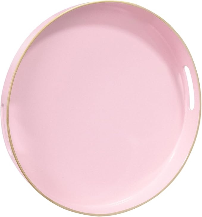 MAONAME 13" Round Tray, Pink Serving Tray with Handles, Modern Decorative Trays for Coffee Table, Plastic Ottoman Trays for Ottoman, Bathroom, Decor