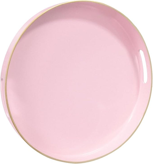 MAONAME 13" Round Tray, Pink Serving Tray with Handles, Modern Decorative Trays for Coffee Table, Plastic Ottoman Trays for Ottoman, Bathroom, Decor