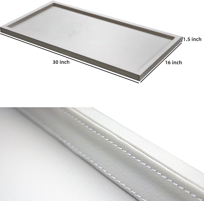 30 * 16 Inch Rectangular Ottoman Tray | Textured PU Leather, Waterproof & Heat-Resistant Storage for Coffee/Dining Tables, Sofa, Bed, Entertainment & Party (Tranquil Beige, 30 * 16in)