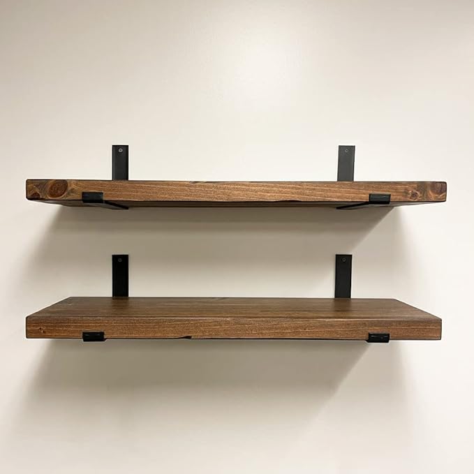 Rustic Shelves with J-Brackets Set of 2, Industrial Shelf, Kitchen Shelves, Solid Wood, Decorative Wall Storage, Heavy Duty, URBANDI (Provincial, 48Wx10D)