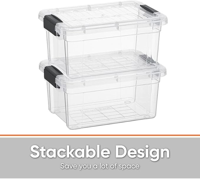 Superio Mini Storage Bins with Lids- Clear Boxes for Organizing, Stackable Plastic Containers- BPA Free, Non-Toxic, Odor Free, Organizer for Home, Office, Dorm, 3.5 Qt, 3 Pack