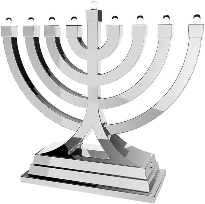 Mini Electric Menorah LED Battery or USB Powered - Push Button Multi Light Settings - Hanukkah Battery Operated Minorah Small Menorahs for Office Car Home Chanukah Decorations By Zion Judaica (Silver)