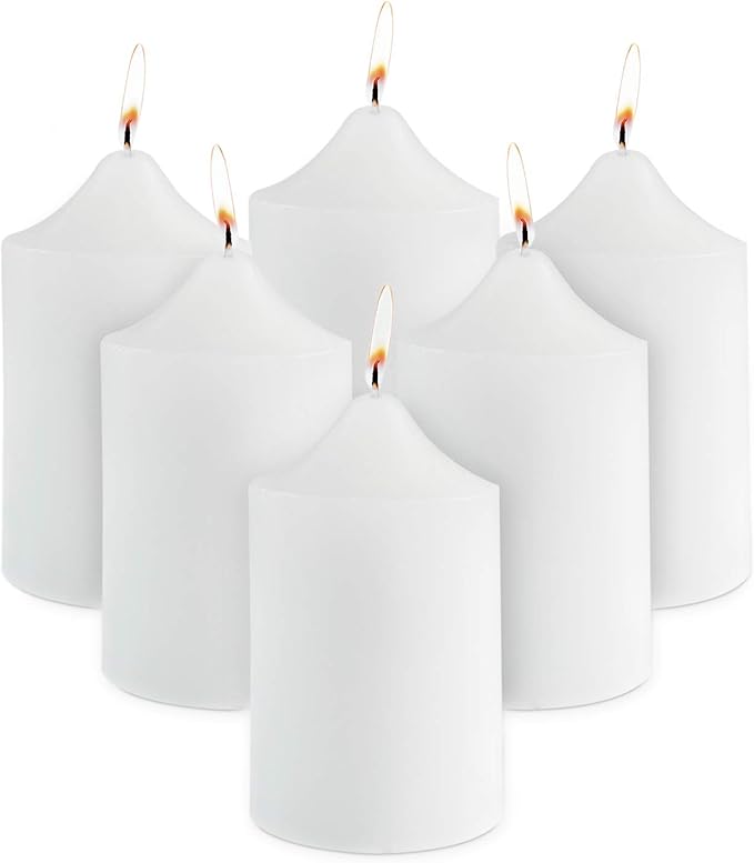 Super Z Outlet Unscented Pillar Candles for Weddings, Home Decoration, Relaxation, Spa, Smokeless Cotton Wick (6, White, 2"x3")