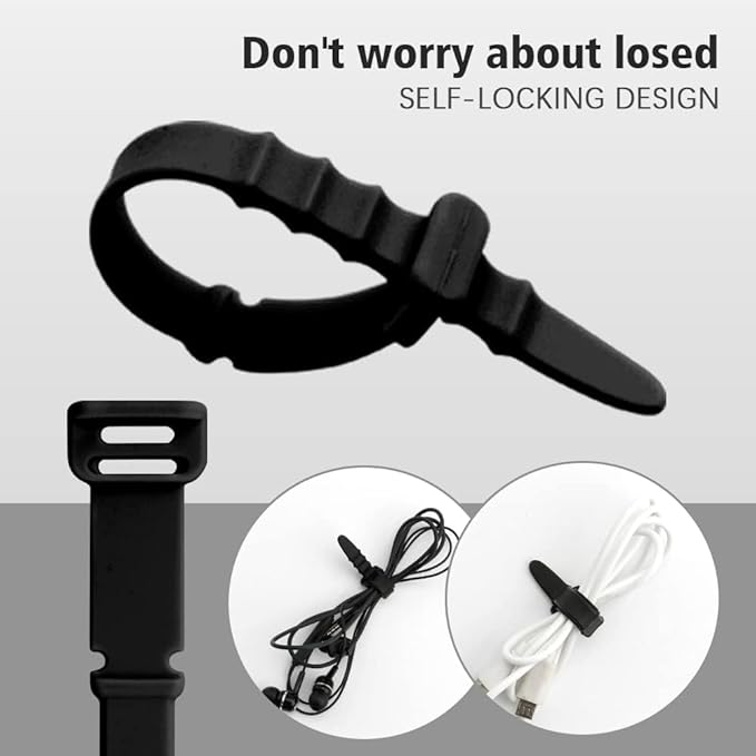 Reusable Zip Ties, Silicone Zip Ties, 20pcs Rubber Cable Ties, Reusable Fastening Cable Ties,Twist Ties for Bags,Travel Items,Camping Gear Must Haves,Black Cord Ties 4.5inch (40Pcs Black)