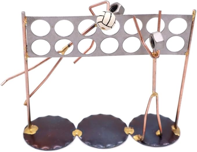 Volleyball Net with Men Collectible Handmade Metal Art Figurine, Desk Accessories, Trophy, Boss Gift, Office Décor, Business Professional, Sports