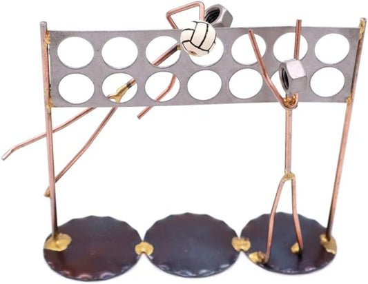 Volleyball Net with Men Collectible Handmade Metal Art Figurine, Desk Accessories, Trophy, Boss Gift, Office Décor, Business Professional, Sports