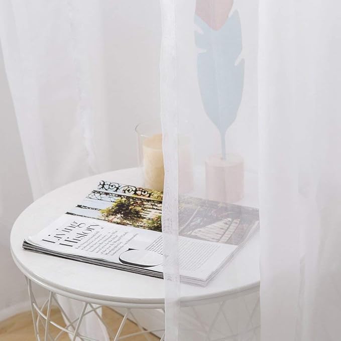 MIULEE 2 Panels Solid Color White Sheer Window Curtains Elegant Window Voile Panels/Drapes/Treatment for Bedroom Living Room (54 X 63 Inches White)
