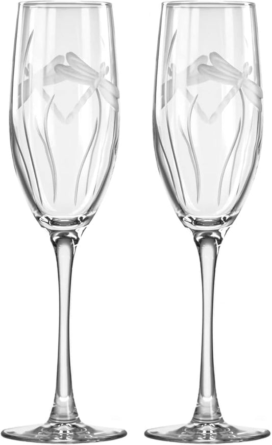 Rolf Glass Dragonfly Champagne Flute Glasses 8 ounce - Toasting Flute Glasses - Lead-Free Glass - Etched Flute Glasses – Proudly Made in the USA (Set of 2)