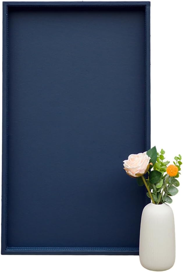 25 * 15 Inch Rectangular Ottoman Tray | Textured PU Leather, Waterproof & Heat-Resistant Storage for Coffee/Dining Tables, Sofa, Bed, Entertainment & Party (Navy Blue, 25 * 15in)