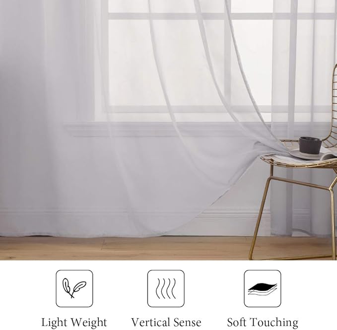 MIULEE 2 Panels Solid Color Sheer Window Curtains Elegant Window Voile Panels/Drapes/Treatment for Bedroom Living Room (54X72 Inches Light Grey)