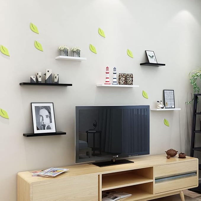 Floating Shelf, Set of 3 Wall Shelf, 24 in W x 12.75 in D x 2 in H Wooden Floating Wall Shelf with Invisible Brackets for Living Room/Bedroom/Bathroom/Kitchen Storage and Decor, Black Wood