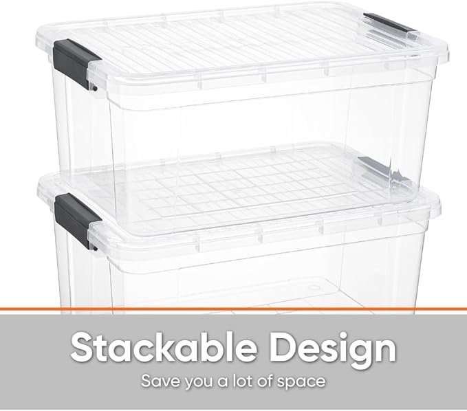 Superio Storage Bins with Lids, Clear Plastic Containers for Organizing, Stackable Totes, BPA Free, Odor Free, Organizer Boxes for Home, and Dorm (5 Pack, 36 Qt)