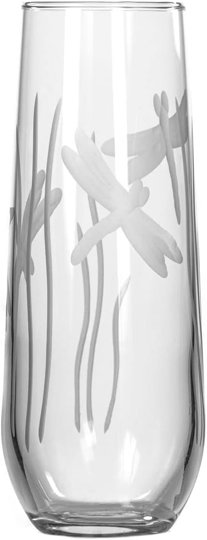 Rolf Glass Dragonfly Stemless Champagne Flute Glasses 8.5 ounce Set of 4 - Toasting Flute Glasses - Lead-Free Glass - Etched Flute Glasses – Proudly Made in the USA