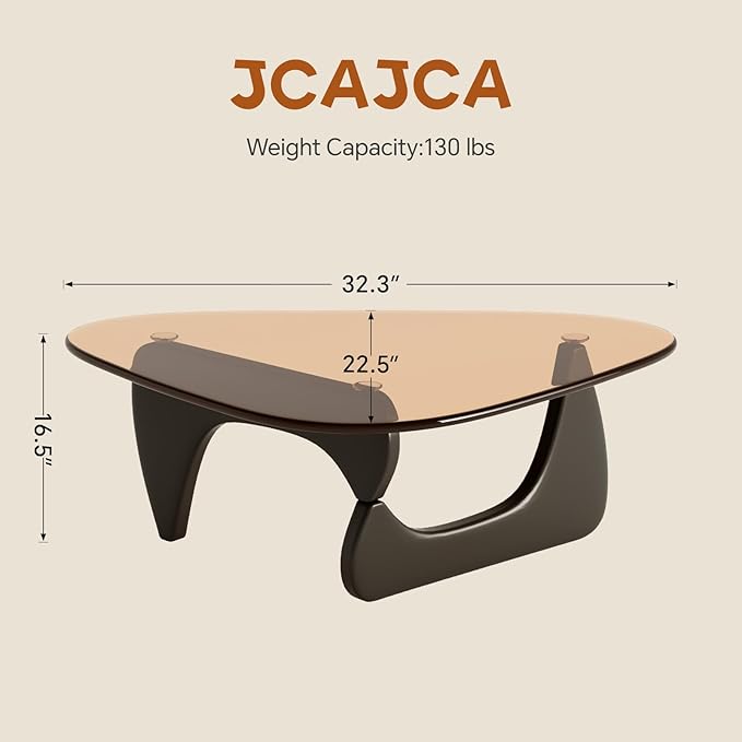 Coffee Table for Living Room Mid Century Modern Center Table with Glass Top and Oak Wood, Brown/Black