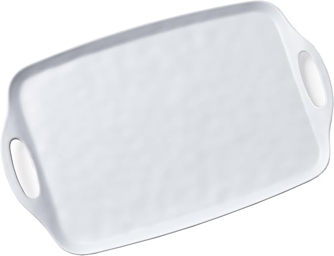 Large Serving Tray Set of 2 – 19 x 12 Inch White Rectangular Melamine Trays with Handles – Durable Plastic Food Serving Tray for Snacks, Meals, Parties, Outdoor & Indoor Use
