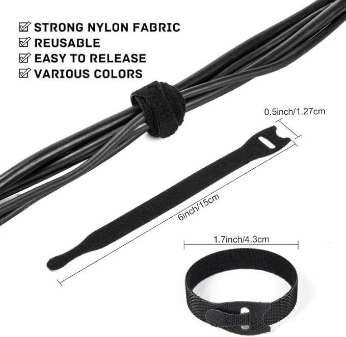 OneLeaf 120PCS Cord Organizer 6in Cable Ties Reusable with Hook and Loop, Colorful Fastening Cord Ties Wire Management for Home, Office, Data Centers, and Electronics, 5 colors