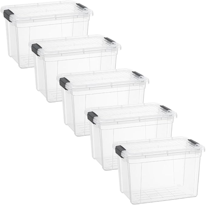 Superio Storage Bins with Lids- 5 Pack, 2.5 Qt Clear Boxes for Organizing, Stackable Plastic Containers- BPA Free, Non-Toxic, Odor Free, Organizer for Home, Office, Dorm