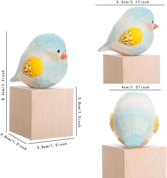 Bird Figurines Small Bird Figurines Home Decor Hand Carved Painted Wooden Statues for Home Decor, Gift for Bird Lovers,Housewarming, Birthday, Christmas (Blue and White)