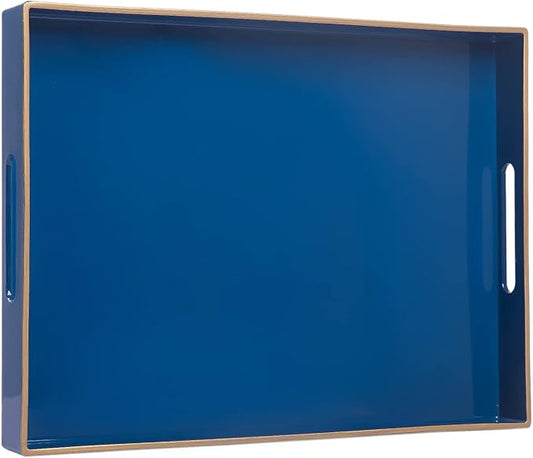 MAONAME Royal Blue Serving Tray with Handles, Rectangular Decorative Tray, Modern Coffee Table Trays, Plastic Ottoman Trays for Bathroom, Decor, 15.7” x 11.8” x 1.57"