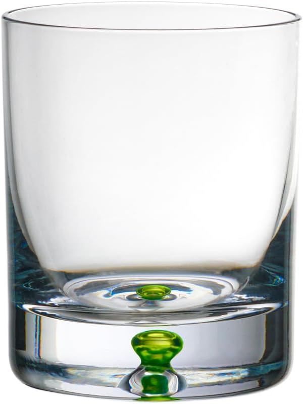 Barski Whiskey Glasses - Double Old Fashioned Rocks Glass - Set of 6 Lowball Tumbler - Crystal Glass Tumblers - Colored Bubble in The Base, Bourbon, Scotch, Drinking Glasses - 9.5 Oz - Made in Europe