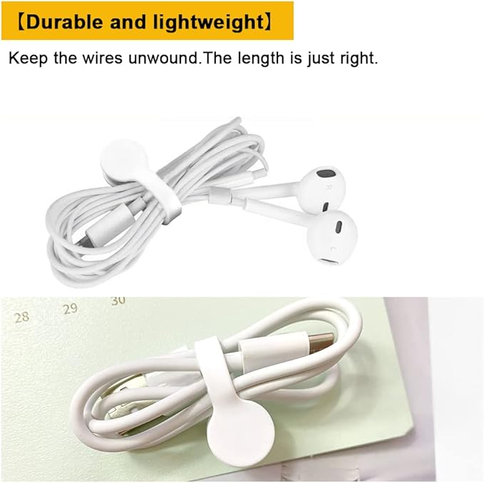 Viaky 6PCS Silicone Cable Straps Reusable Twist Noticeboard Fridge Magnets Ties Earbuds Cord Winder Wrap Bookmark Clips Wire Organizer In Office, Home, School, Kitchen (White)