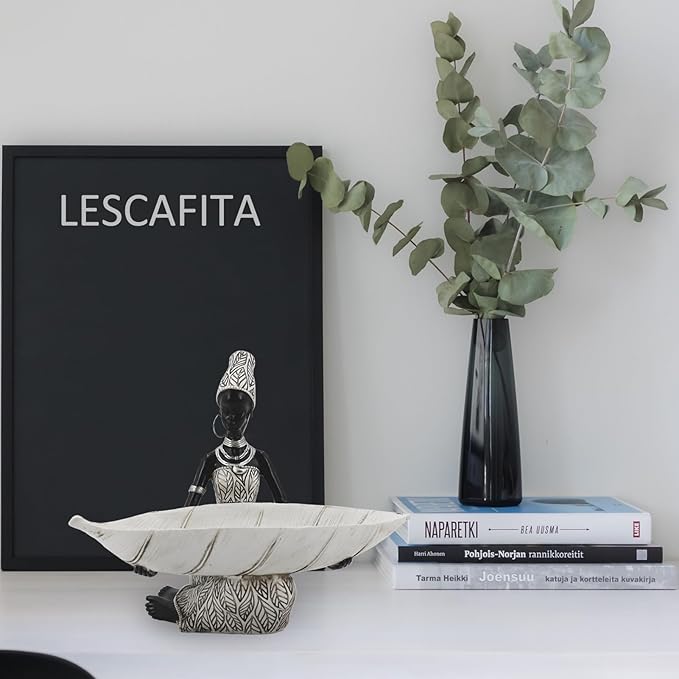 African Tribal Lady Holders Figurine, African Statue Home Decoration, Sculptures Table top Bookshelf Decor for Wedding,Church,Holiday Decor-African Decorative White Color(314-B)