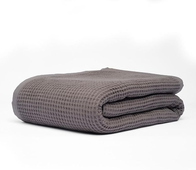 GOTS Certified Organic Cotton Waffle Weave Blanket, Twin Bed Size, 66"X90"Cozy Throw Blanket for Couch, Modern Home Decor, Throw Blankets,Waffle Blanket & Soft Bed Blankets -Charcoal Grey
