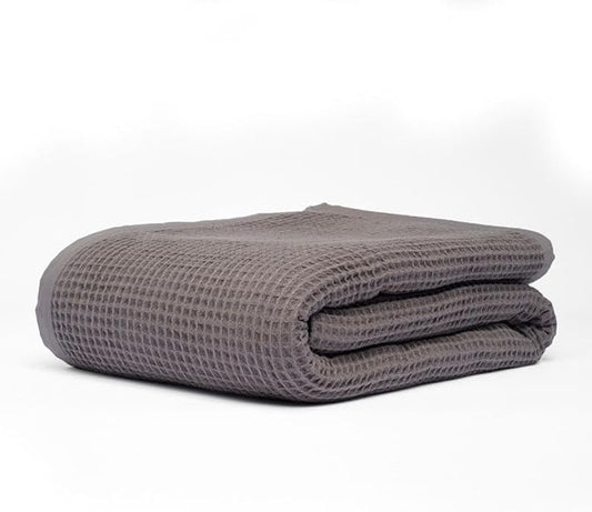 GOTS Certified Organic Cotton Waffle Weave Blanket, Throw Bed Blanket, 50"X60"Cozy Throw Blanket for Couch, Modern Home Decor, Throw Blankets,Waffle Blanket, Soft Bed Blankets -Charcoal Grey