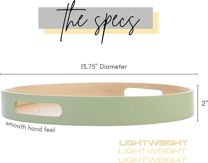 Spun Bamboo Round Serving Tray, Sage, 13.75 Inches