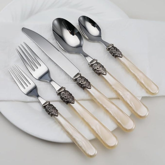 REVERIE Collection 18/10 Stainless Steel Vintage Flatware set,Sliverware set,Dishwasher safe (65, Champagne)
