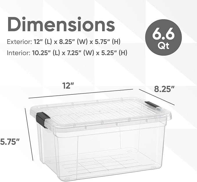 Superio Storage Bins with Lids- 3 Pack, 6.6 Qt Clear Boxes for Organizing, Stackable Plastic Containers- BPA Free, Non-Toxic, Odor Free, Organizer for Home, Office, Dorm