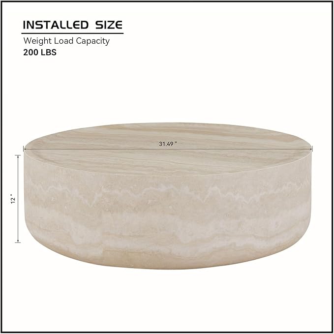 Faux Marble Coffee Table, Modern Round Coffee Table for Living Room, Circle Drum Coffee Side Tables, Fiberglass Center End Table for Small Place Apartment Office (31.49" Marble)