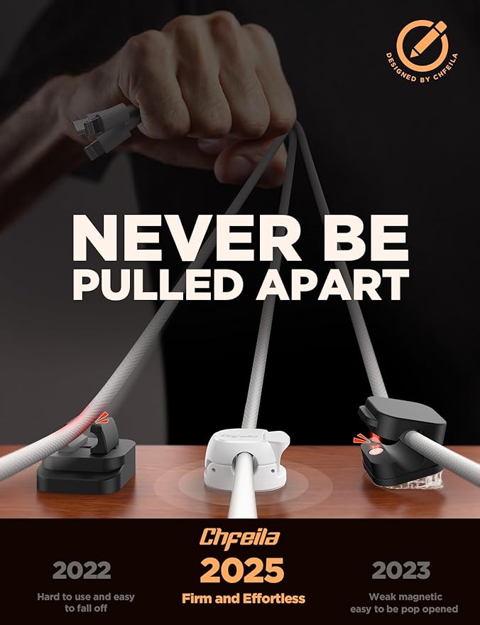 8Pack Cord Organizer [Dual Spring & Clasp] [Max Stability] Cable Clips, Chfeila Cord Holder, Desk Cable Management, Adhesive Wire Organizer for Home Office Desktop Nightstand Car Table Wall - White