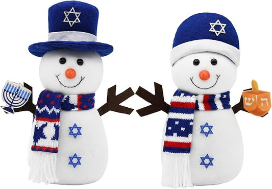 Hanukkah Decorations for Home Indoor, 2Pcs Snowman Plush Figurines with Menorah and Star of David, Jewish Gnomes Holiday Decor Chanukah Ornaments Shelf Table Display Gift Idea