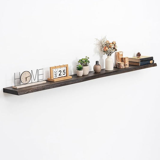 Floating Shelves, 8" Deep Rustic Solid Wood Wall Mounted Floating Shelves, Wall Shelves with Invisible Bracket for Living Room Bathroom Bedroom Kitchen, 72 Inch, Walnut