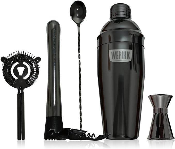 Stainless Steel Cocktail Shaker Set, 24oz/750ml Bartender Kit Includes Strainer and Stir Stick for Home, Bar, Party, Bar Accessories for The Home Bar Set (Black)
