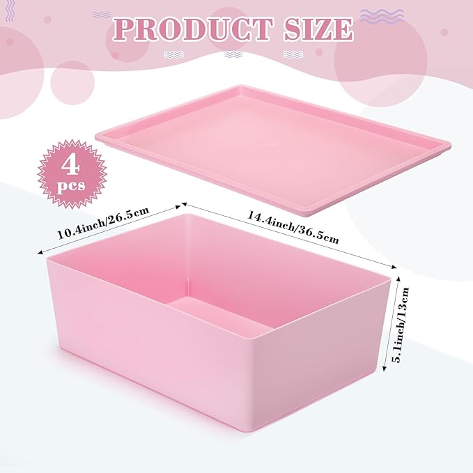Menkxi 4 Pcs Storage Bins with Lids Plastic Containers Stackable Storage Box Baskets for Organizing Shelves(Dark Pink, Light Pink,Large)