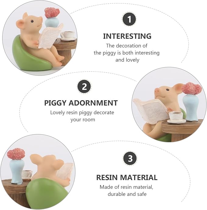 Mini Pig Figurine, Resin Home Decor, Lucky Animal Garden Statue for Micro Landscape