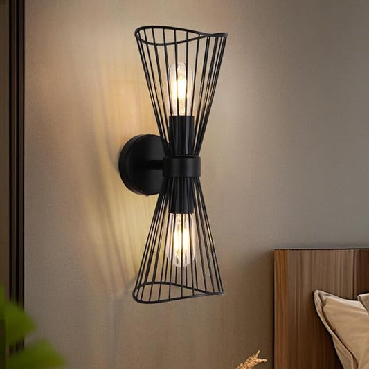 Black 2-Light Vanity Wall Sconce Farmhouse Light Fixtures Over Mirror,Modern Up and Down Sconces Wall Light Hardwired Wall Lamp for Hallway Bedroom Kitchen Bathroom